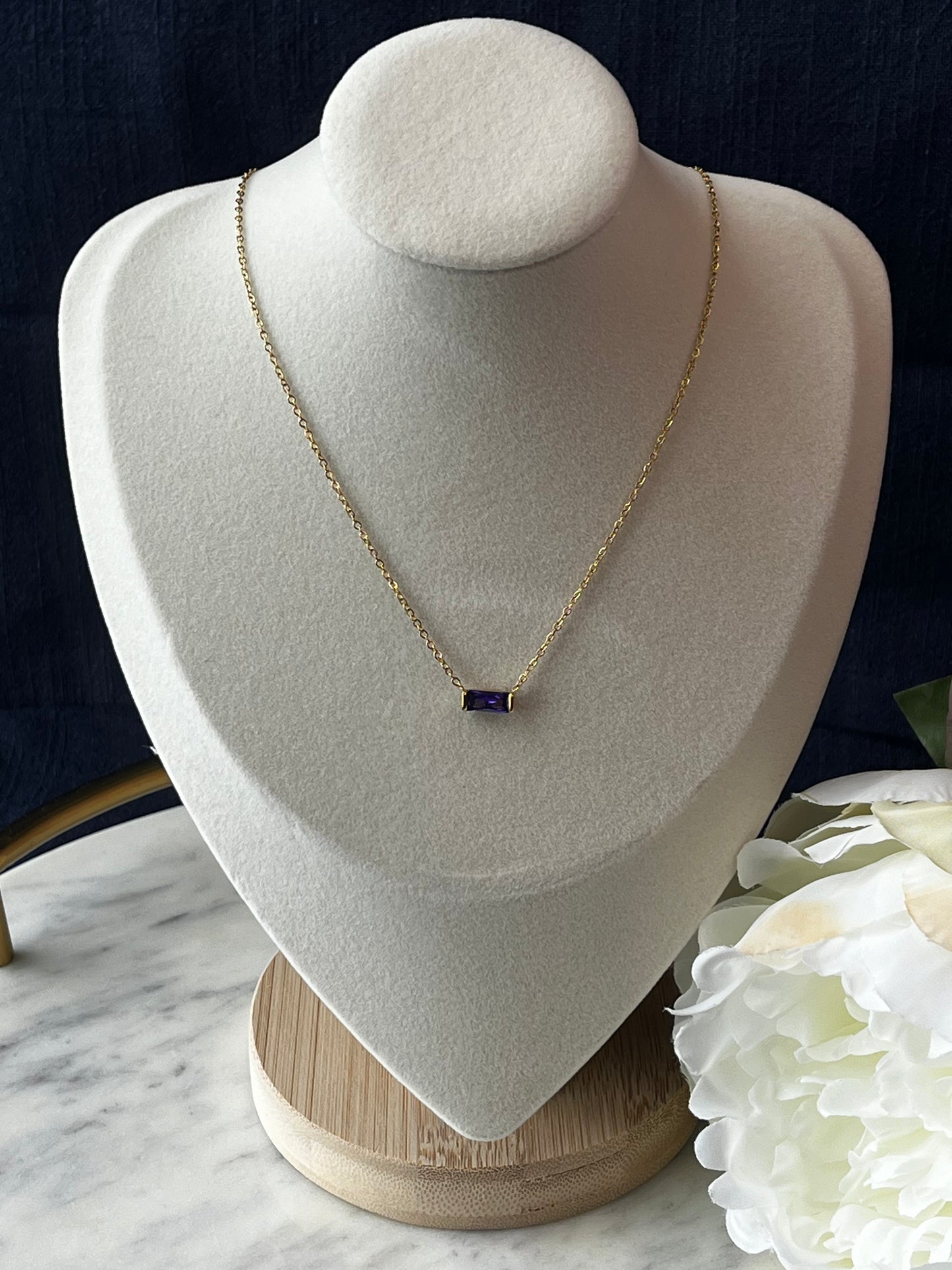 Dainty Baguette Gemstone Necklace
