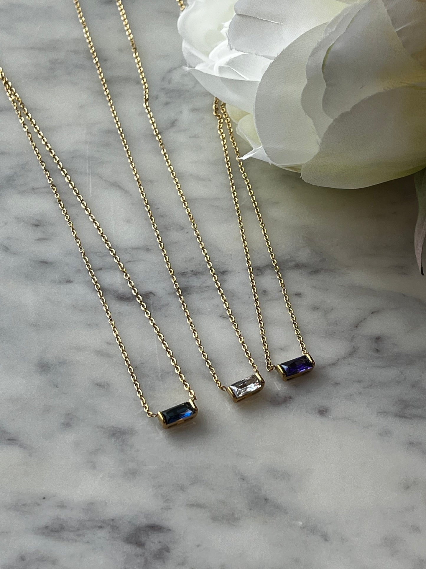 Dainty Baguette Gemstone Necklace