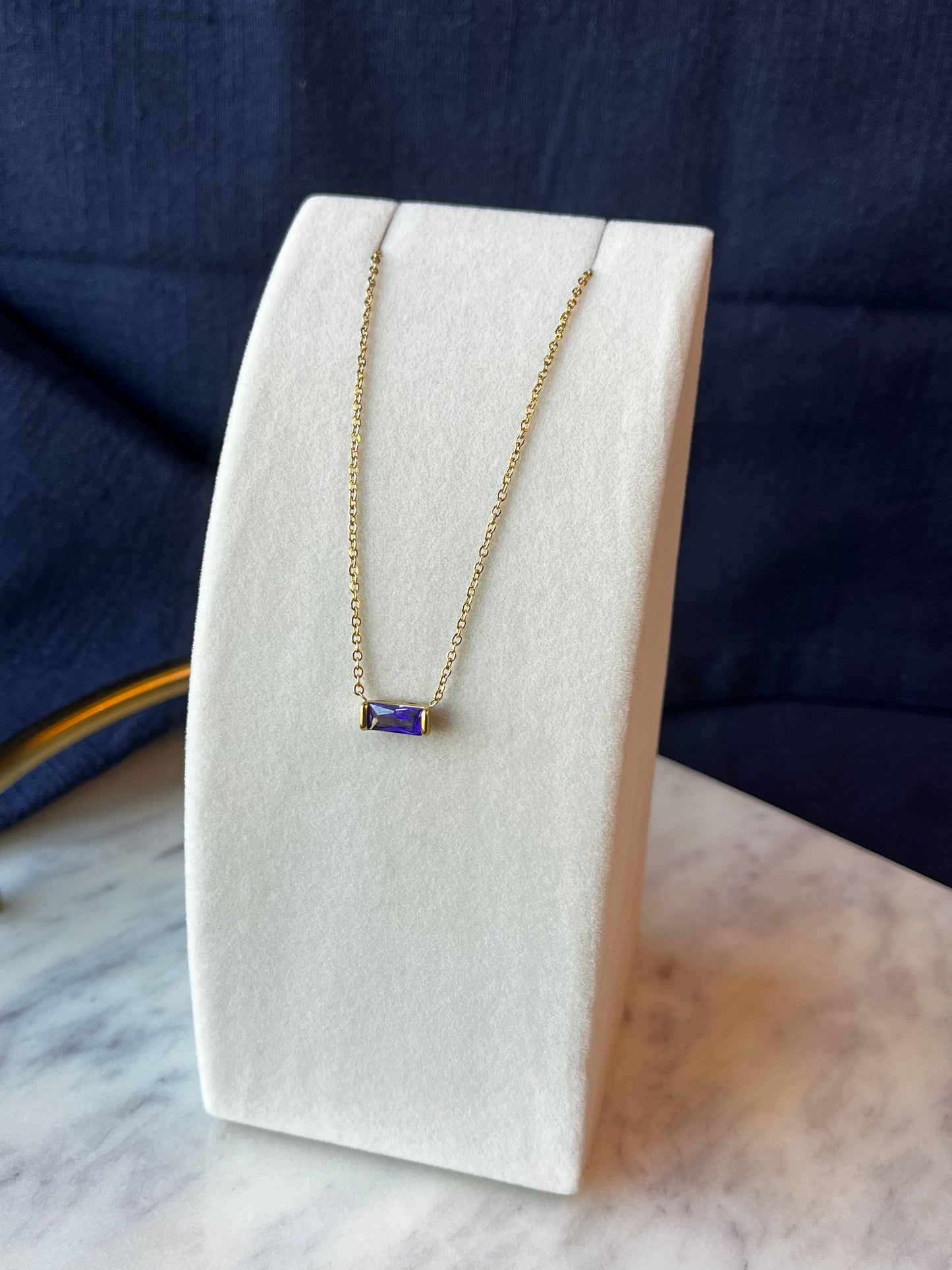 Dainty Baguette Gemstone Necklace