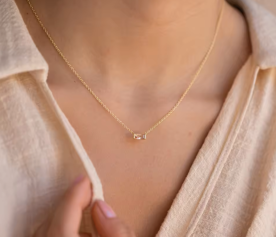 Dainty Baguette Gemstone Necklace